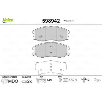 Brzdová destička Sada brzdových destiček, kotoučová brzda VALEO 598942