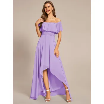 Dámské šaty Šifonové šaty pro družičky s odhalenými rameny Barva: Levandulová, Velikost: L