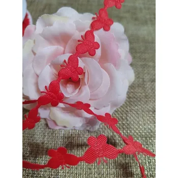 Krajka Saténový prýmek šíře 11 mm motýl červený