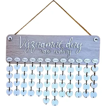 Party dekorace VypálímTi.cz Dřevěný rodinný 3D kalendář na zeď 45cm