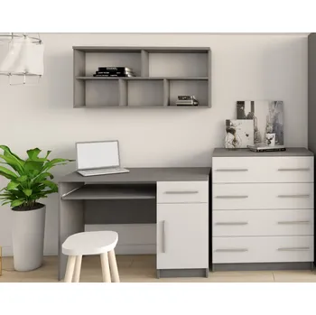 Obývací stěna Studentský pokoj Omega 2 v šedé kombinací s bílou, sestava C