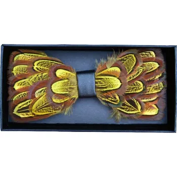 Motýlek Dřevěný motýlek - Elegantní s peřím design 3