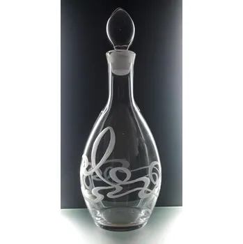 Sklenice lahev na víno 1l se secesním dekorem - ručně ryté (broušené)
