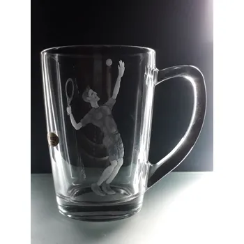 hrneček s rytinou tenisty - ručně ryté (broušené) dárková krabička, dárek pro tenistu