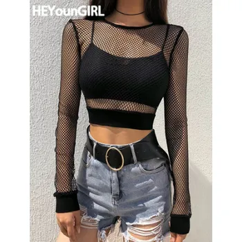 Dámský síťovaný, černý crop top Velikost: L
