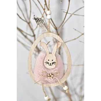 Velikonoční dekorace Starorůžový zajíc v dřevěném vajíčku, závěs
