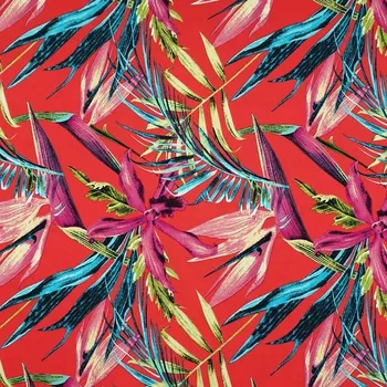 Úplet N5814 červený, barevný květinový vzor, š.150