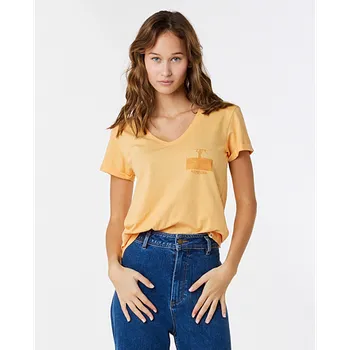 Pánské tričko Tričko Rip Curl RE-ENTRY V NECK TEE Pastel Orange velikost XS