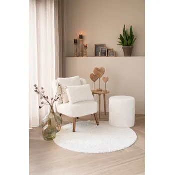 Koberec Bílý plyšový kudrnatý kulatý koberec Curly Teddy White Off - Ø 120cm