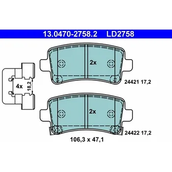 Brzdová destička Sada brzdových destiček, kotoučová brzda ATE 13.0470-2758.2