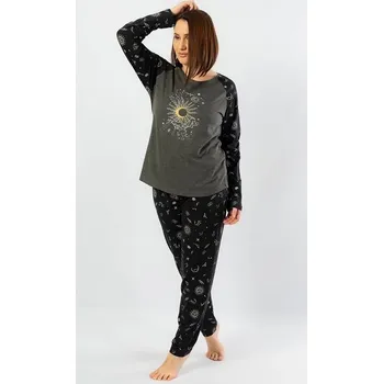 Dámské pyžamo Vienetta Secret Dámské pyžamo dlouhé The moon tmavě šedé Barva: tmavě šedá, Velikost: 3XL