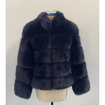 Dámská parka Prošívaný chlupatý kožich - bunda se stojáčkem Barva: Tmavě Modrá, Velikost: L