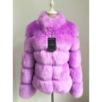 Dámská parka Prošívaný chlupatý kožich - bunda se stojáčkem Barva: Fialová, Velikost: M