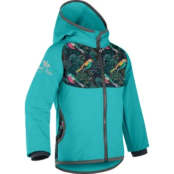 Dívčí bunda Unuo Unuo, Dětská softshellová bunda s fleecem Basic, Sv. Smaragdová, Ptáček /98