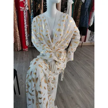 Dámské šaty Vzorované letní šaty s páskem Barva: Krémová, Velikost: M