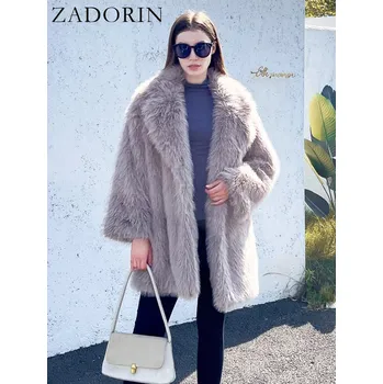 Dámský kabát Dlouhý kožich typu kabátek se širokým límcem Barva: Khaki, Velikost: M