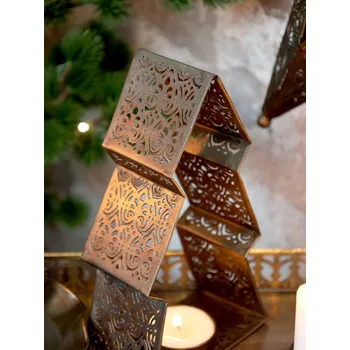 Svícen Bronzový antik kovový svícen ve tvaru stromku na čajovou svíčku - 10*5*16 cm