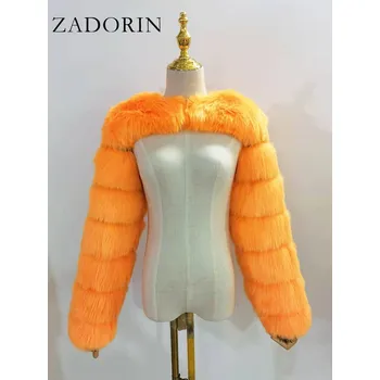 Dámský kožich Crop kožich s dlouhým rukávem Barva: Oranžová, Velikost: S