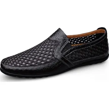 Pánské mokasíny Síťované loafers pánské kožené boty nazouvací Barva: Černá, Velikost: 38