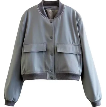 Dámská jarní/podzimní bunda "bomber" s kapsami Barva: Šedá, Velikost: M
