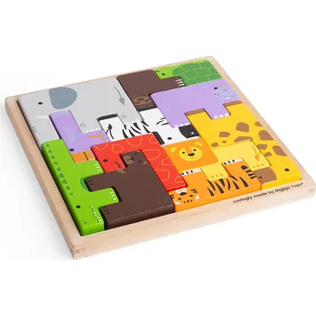 puzzle pro nejmenší Bigjigs Toys Dřevěné kostky puzzle se zvířátky safari