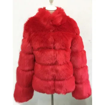 Dámská parka Prošívaný chlupatý kožich - bunda se stojáčkem Barva: Červená, Velikost: XL