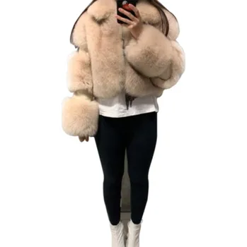 Dámský kožich Krátká chlupatá bunda kožich s dlouhým rukávem Barva: Khaki, Velikost: 3XL