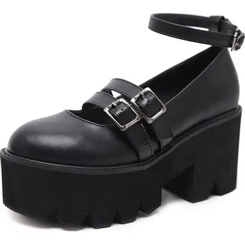 Dámské mokasíny Kožené dámské boty Mary Jane na platformě s pásky Velikost: 41, Barva (Varianta): Černá 1