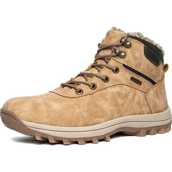 Pánská zimní obuv Kotníkové boty zimní se šněrováním a kožešinovou podšívkou Barva: Khaki, Velikost: 46