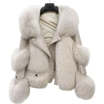 Dámský křivák Plyšová bunda typu křivák kožich + ramones kožená Barva: Khaki, Velikost: M