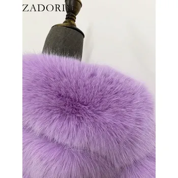 Dámský kožich Krátký kožich chlupatý s kapucí a dlouhým rukávem Barva: Fialová, Velikost: 3XL