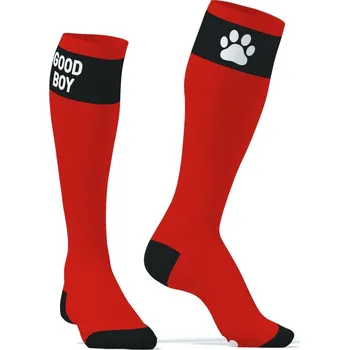 Pánské ponožky Ponožky Kinky Puppy Good Boy Big červené, bavlněné podkolenky s tlapkami