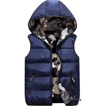 Pánský kabát Oboustranná vesta zimní maskáčová s kapucí a prošíváním Barva: Tmavě Modrá, Velikost: 3XL