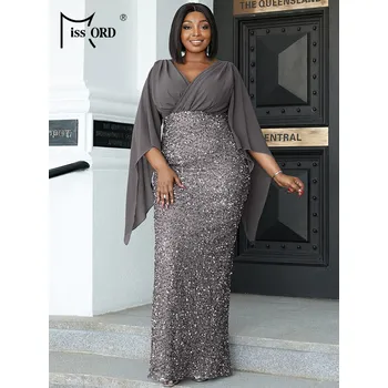 Dámské šaty Plesové šaty s třpytivou sukní a obálkovým výstřihem Barva: Šedá, Velikost: L