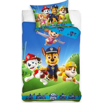 Povlečení Carbotex Tlapková Patrola na louce dětské povlečení do postýlky 100 x 135, 40 x 60 cm zipový uzávěr