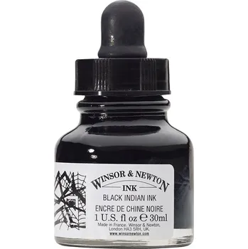 Kreslicí inkoust WINSOR & NEWTON Drawing Ink, 30ml Black Indian Ink s kapátkem