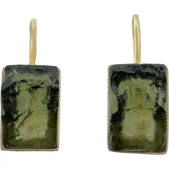 Náušnice Zlaté náušnice s vltavíny 1 cm x 1,3 cm