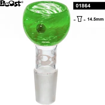 Skleněný kotlík k bongu Boost, zelený, 14.5mm (Zelený skleněný kotlík k bongům s průměrem 14,5 mm ze silného, žáruvzdorného borosilikátového skla.)