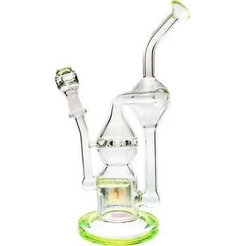 Skleněný bong Pure Glass Infinity Turbine Inline Green (Avandgardní skleněný bong Pure Glass Infinity Recycler Turbine Inline Perc v zelené barvě, vysoký 21,5 cm.)