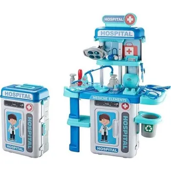 Hra na doktory Doktorský set 2v1 ve tvaru cestovního kufříku modrý/šedý