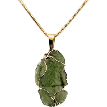 Přívěsek Zlatý přívěs s vltavínem glyptika 2,8 cm x 1,6 cm