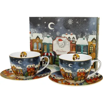 DUO Gifts DG - Vánoční porcelanové šálky s podšálkem CHRISTMAS CITY v dárkovém balení 2 ks - 280 ml