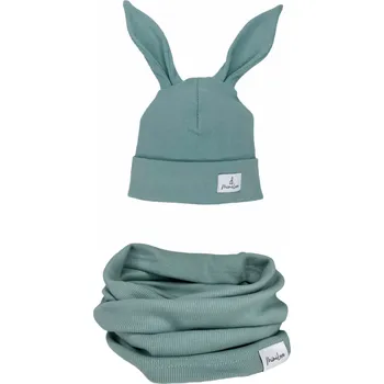 Dívčí mikina Mimilove Sada čepičky KRÁLÍČEK s nákrčníkem Aqua 2-4 let