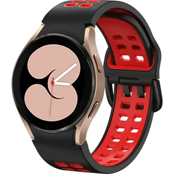 eses Silikonový dvojřadý dírkovaný řemínek pro Samsung Galaxy Watch 4, 5, 6, 7 - Černo červený, 20 mm