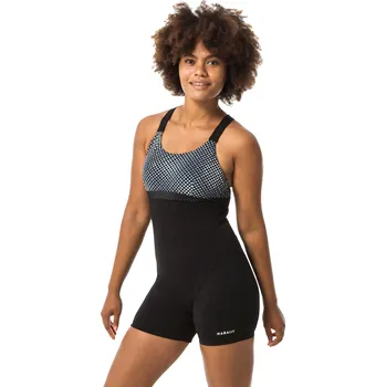 Dámské plavky DECATHLON Dámské plavky jednodílné nohavičkové na aqua fitness Elea Bul černo-šedé 50 BÍLÁ|ČERNÁ|ŠEDÁ