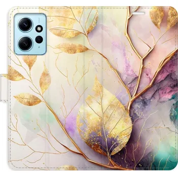 Pouzdro na mobilní telefon Flipové pouzdro iSaprio - Gold Leaves 02 - Xiaomi Redmi Note 12 5G