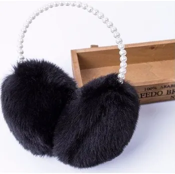 Zimní čelenka Chlupaté klapky na uši s korálky černé Cixi F94715CH