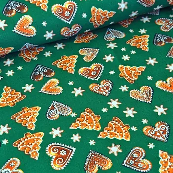 Vánoční látka na ubrusy - Perníky - zelená 160