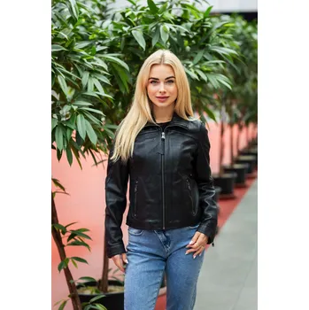 Dámská casual bunda Černá kožená bunda s límcem GWCaitlin Velikost L