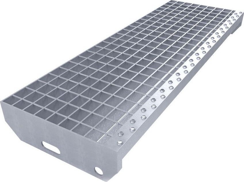 Kovový pozinkovaný protiskluzový schodišťový stupeň (30/3, 34/38) FLOMA SteelStep - 80 x 27 x 3 cm